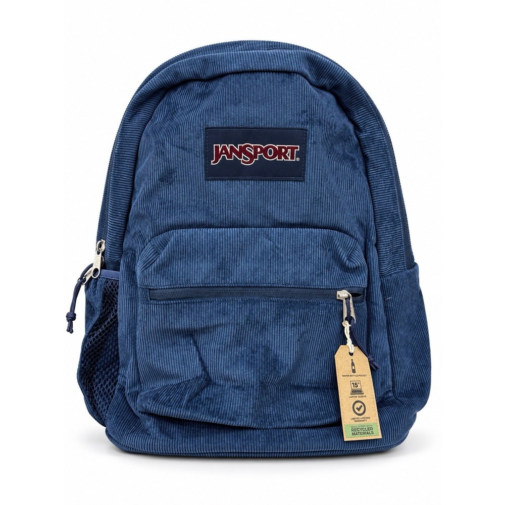 JanSport Cross Town Plus Remix Backpack Navy Corduroy 15in Laptop Sleeve NWT